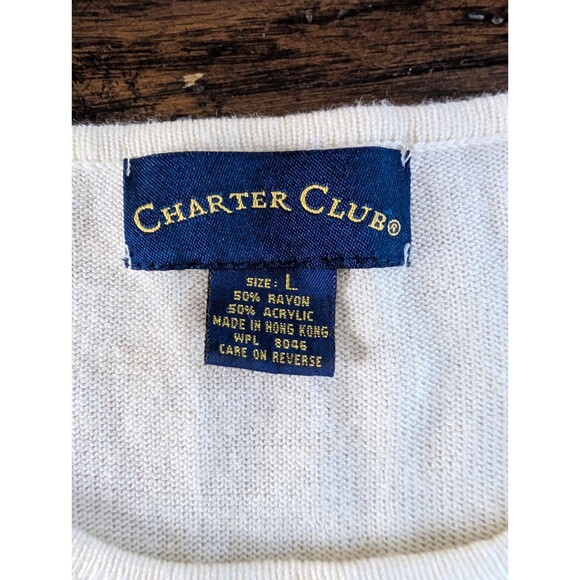 Charter Club Cable Knit Sweater Top Short Sleeve Cream/Ivory Size L Rayon Blend - Picture 2 of 6